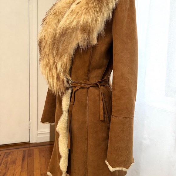Vintage shearling coat with genuine Fox fur collar - Picture 3 of 16